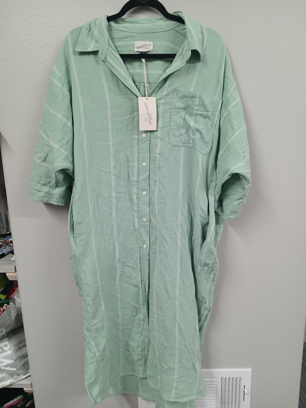 Universal Thread Women's 3/4 Sleeve Midi Button-Down Shirt Dress Large